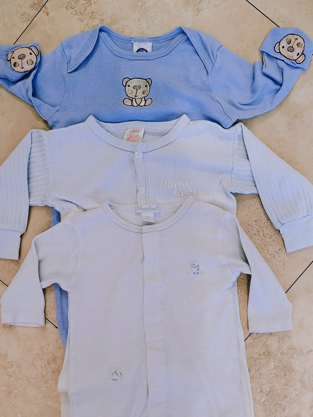 Kissy Kissy, Guess, & Gerber Sleepwear Baby Set of 3 Light Blue Infant 3-6Mo